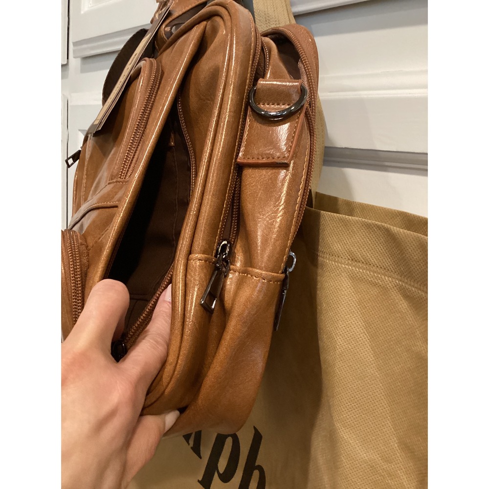 Ekphero Brown Faux Leather Briefcase Messenger Bag Laptop Bag with Strap - Picture 9 of 12